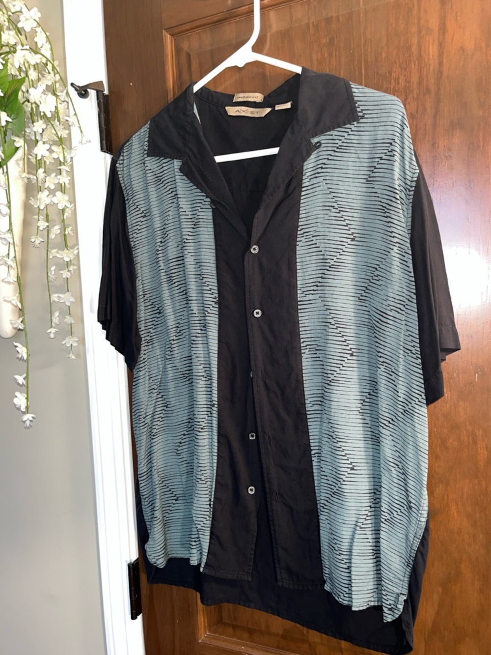 Axist Black Shirt Jacket with Teal Wave Panels